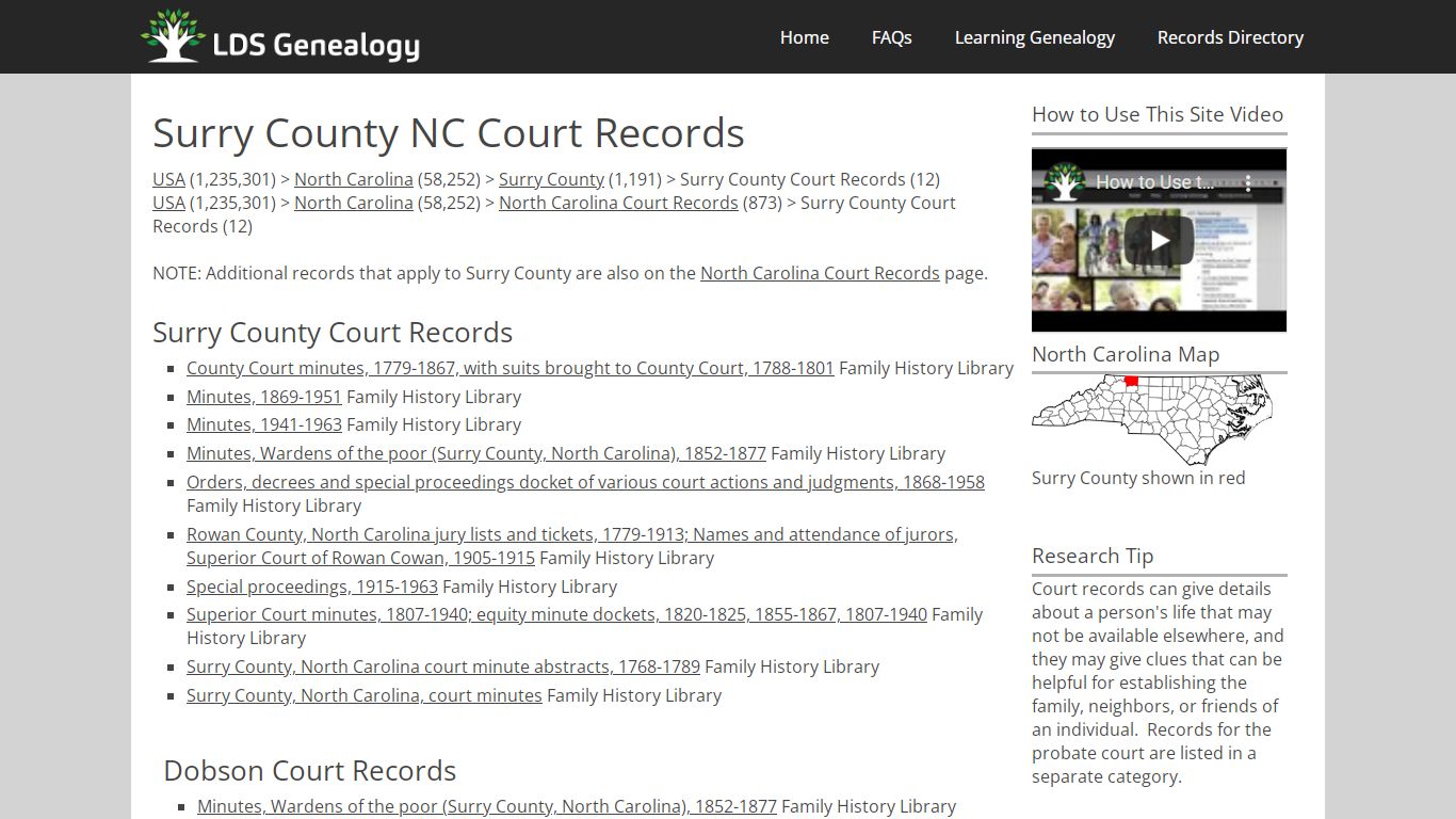 Surry County NC Court Records - LDS Genealogy